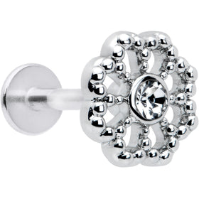 16G 5/16 Clear Gem Baroque Fabulous Flower Labret Monroe Tragus