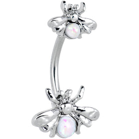 White Opalescent Bees Beautiful Insect Double Mount Belly Ring