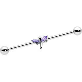 14G Purple Gem Simple Stylized Dragonfly Industrial Barbell 38mm