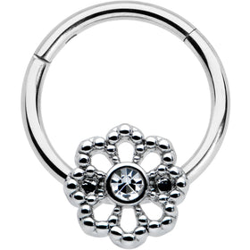 16G 3/8 Clear Gem Epic Fabulous Flower Hinged Segment Ring