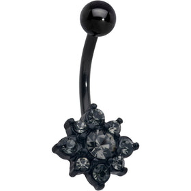 Clear Gem Black Evening Flower Belly Ring
