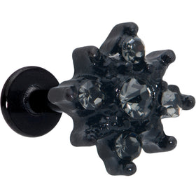 16G 1/4 Clear Gem Black Evening Flower Labret