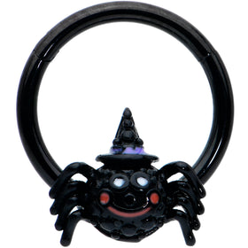 16G 3/8 Black Halloween Smiling Spider Witch Hinged Segment Ring
