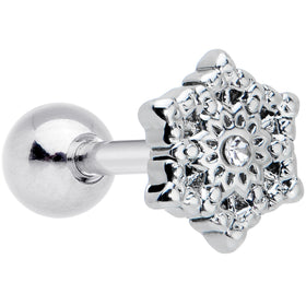 16G 1/4 Clear Gem Filigree Epic Snowflake Cartilage Tragus Earring