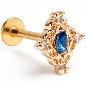16G 5/16 Blue Gem Gold Tone Rich Rhombus Labret Monroe Tragus