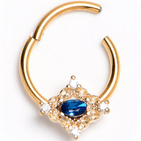 16G 3/8 Blue Gem Gold Tone Rich Rhombus Hinged Segment Ring
