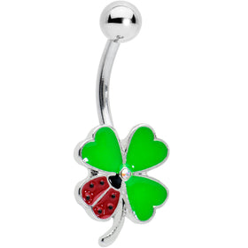 Ladybug Shamrock St Patricks Day Belly Ring