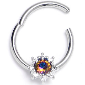 16G 3/8 Vitrail Clear Gem Baroque Sun Hinged Segment Ring