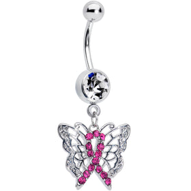 Clear Pinkish Gem Beauty in Flight Butterfly Dangle Belly Ring