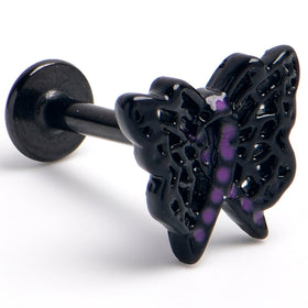 16G 5/16 Black Purple Beauty in Flight Butterfly Labret Tragus
