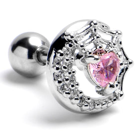 16G 1/4 Pink Gem Heart Moon Web Cartilage Tragus Earring