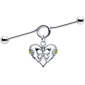 14G Yellow CZ Gem Heart Flower Butterfly Project Bar 38mm