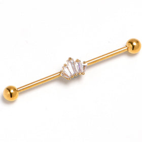 14G Clear CZ Gem Gold Tone Regal Rectangles Industrial Barbell 38mm