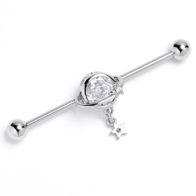 14G Clear Gem Starry Saturn Dangle Industrial Barbell 38mm