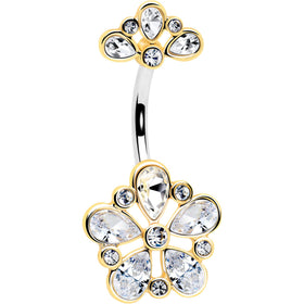 Clear Gem Filigree Flower Fantasy Double Mount Belly Ring