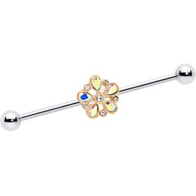 14G Aurora Gem Filigree Flower Fantasy Industrial Barbell 38mm