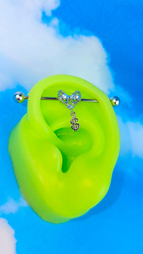 14G Clear Gem Seeing Money Dangle Industrial Barbell 38mm