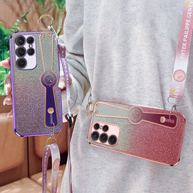 Gradient Glitter Wristband Cross Body Lanyard Phone Case
