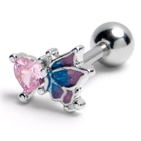 16G 1/4 Pink Gem Heart Butterfly Purple Cartilage Tragus Earring