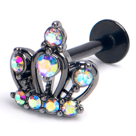 16G 5/16 Aurora Gem Black Epic Crown Labret Monroe Tragus
