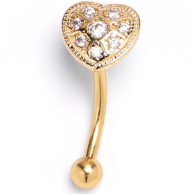 16G 5/16 Clear Gem Gold Tone Ultra Luxe Heart Curved Eyebrow Ring