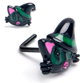 20G 1/4 Pink Gem Black Halloween Hat Cat L Shape Nose Ring