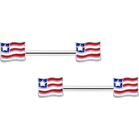 14G 9/16 Patriotic Flag Barbell Nipple Ring Set