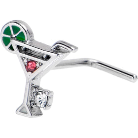 20G 7mm Clear Pink Gem Cocktail Hour L Shape Nose Ring