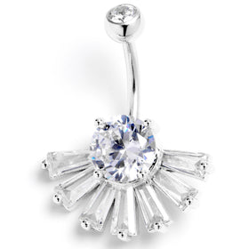 Clear CZ Gem Deco Elegance Fan Belly Ring