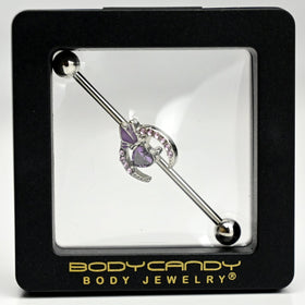 14G Purple Gem Moon Butterfly Heart Industrial Barbell 38mm