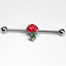 14G Clear Gem Glamour Shroom Dangle Industrial Barbell 38mm