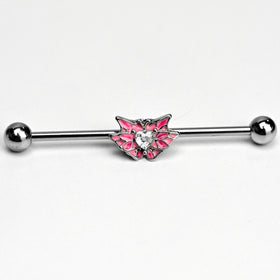 14G Clear Gem Heart Butterfly Pink Wings Industrial Barbell 38mm