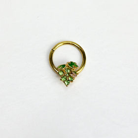 16G 3/8 Green Gem Gold Tone Butterfly Grapes Hinged Segment Ring
