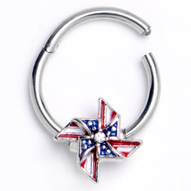 16G 3/8 Clear Gem Festive Patriot Pinwheel Hinged Segment Ring