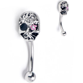 16G 5/16 Clear Gem Stylish Skull Curved Eyebrow Ring