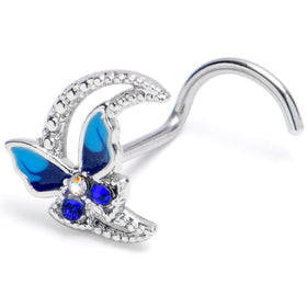 20G 7mm Blue Gem Butterfly Blue Beauty Left Side Nose Screw