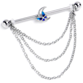 14G Aurora Gem Butterfly Blue Beauty Dangle Industrial Barbell 38mm
