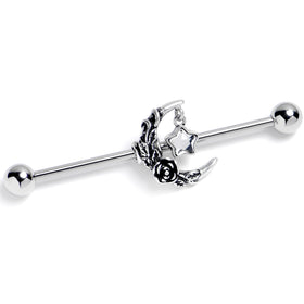 14G Clear Gem Ornate Moon Star Industrial Barbell 38mm
