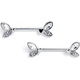 14G 9/16 Clear Gem Butterfly Lover Barbell Nipple Ring Set