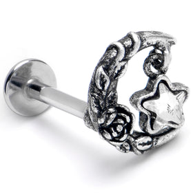 16G 5/16 Clear Gem Ornate Moon Star Labret Monroe Tragus