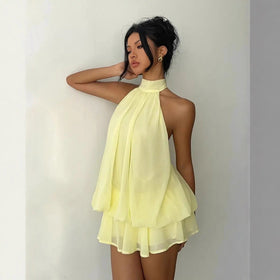 Women's Backless Halter Neck High-Waist Mini Dress with Puffy Skirt
