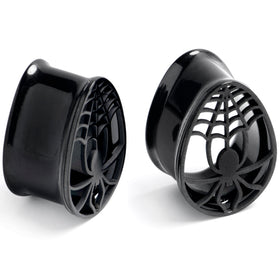 Black Spider Web Double Flare Teardrop Tunnel Plug Set Sizes 8mm to 16mm