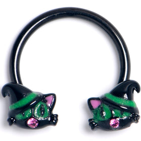16G 3/8 Pink Gem Black Halloween Hat Cat Horseshoe Circular Barbell