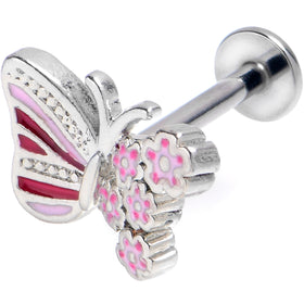 16G 5/16 Flowery Butterfly Pink Labret Monroe Tragus