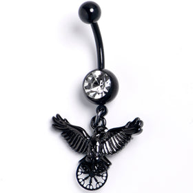Clear Gem Black Raven Bird Wheel Dangle Belly Ring