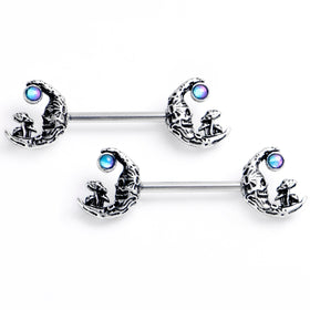 14G 9/16 Mushrooms on the Moon Blue Barbell Nipple Ring Set