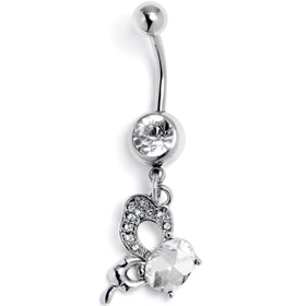 Clear CZ Gem Abstract Style Butterfly Dangle Belly Ring