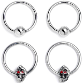 16G 3/8 Skull Red Eyes BCR Captive Bead Ring Set of 4