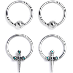 16G 3/8 Dagger Design Green BCR Captive Ring Set of 4