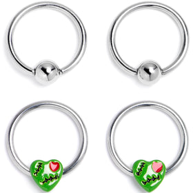 16G 3/8 Frankenheart Green BCR Captive Ring Set of 4